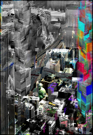 Digitale Kunst getiteld "DustMachine Pop" door Altnacht, Origineel Kunstwerk, Digitale fotografie Gemonteerd op Houten paneel