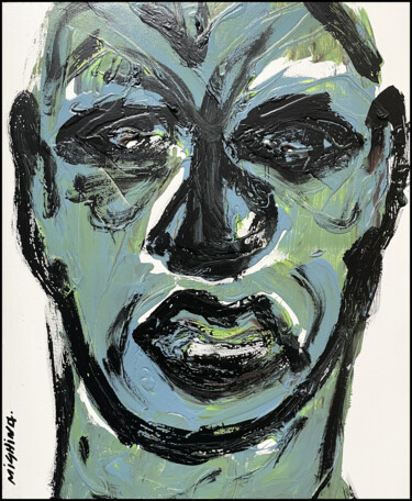 Schilderij getiteld "Blue visage" door Altone Mishino, Origineel Kunstwerk, Acryl Gemonteerd op Frame voor houten brancard