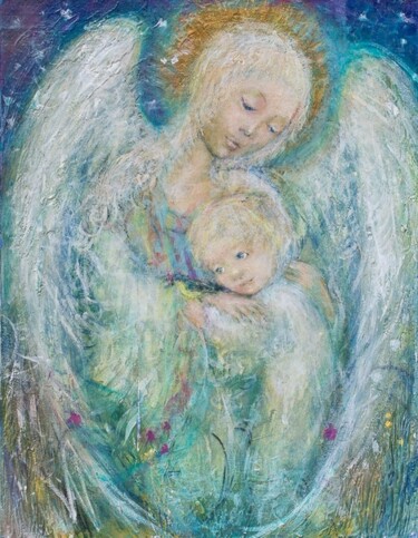 Painting titled "angel with a child" by Alu, Original Artwork, Acrylic