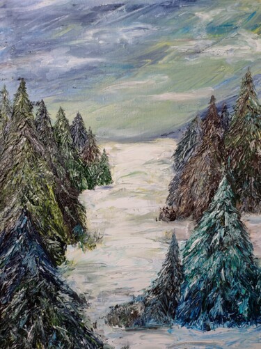 Картина под названием "Quiet in the winter…" - Irina Avlasenko, Подлинное произведение искусства, Масло