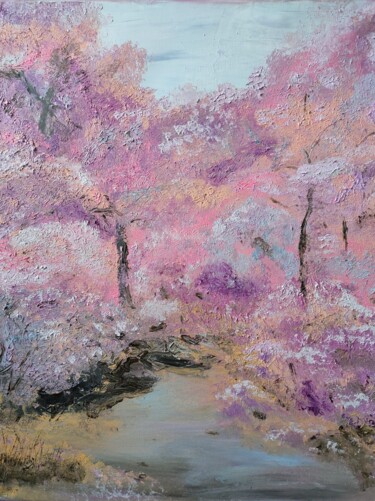 Schilderij getiteld "Cherry blossoms." door Irina Avlasenko, Origineel Kunstwerk, Olie