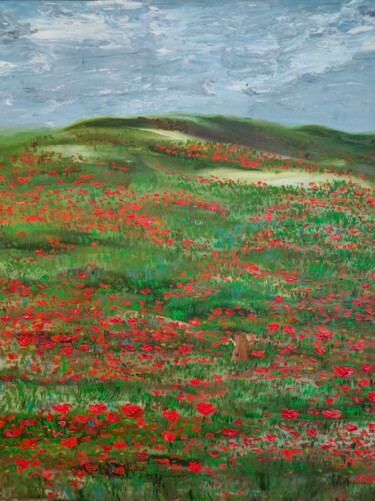 Painting titled "Poppies in the step…" by Irina Avlasenko, Original Artwork, Oil