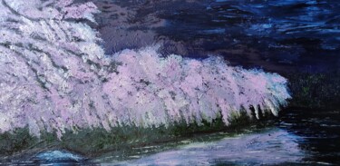 Pittura intitolato "Night sakura" da Irina Avlasenko, Opera d'arte originale, Olio