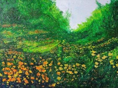 Pittura intitolato "Flower meadow ." da Irina Avlasenko, Opera d'arte originale, Olio