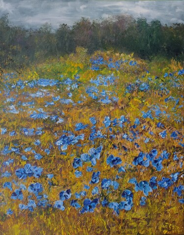 Painting titled "Wheat field with co…" by Irina Avlasenko, Original Artwork, Oil