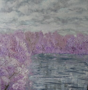 Painting titled "Sakura leaned over…" by Irina Avlasenko, Original Artwork, Oil