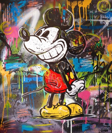 Painting titled "Mickey Mouse" by Alur, Original Artwork, Acrylic Mounted on Wood Stretcher frame