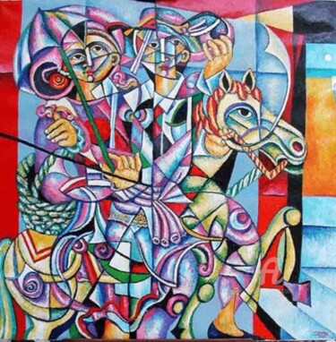 Pintura titulada "El carretero de sue…" por Fernando Alvarez Alonso, Obra de arte original, Oleo