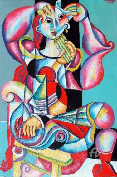 Pintura intitulada "La flauta magica" por Fernando Alvarez Alonso, Obras de arte originais, Óleo