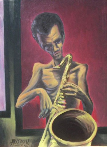 Pintura titulada "Saxofonista" por Emiliano Villani, Obra de arte original, Oleo