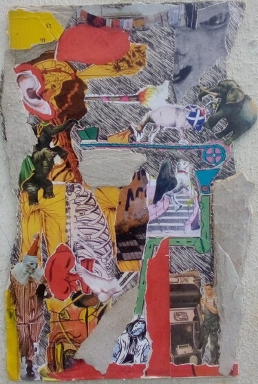 Collages intitulée "Com o elefante no o…" par Álvaro Baldini Piuco, Œuvre d'art originale, Collages