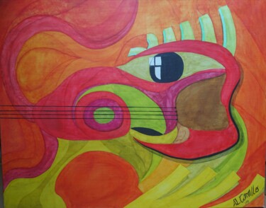 Painting titled "Guitarra" by Alvaro Cavallo, Original Artwork, Acrylic Mounted on Wood Stretcher frame