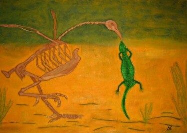 Pintura intitulada "gallo y lagarto" por Alvaro Cavallo, Obras de arte originais, Óleo