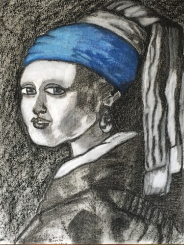Desenho intitulada "La joven de la perl…" por Marco Antonio Moreno, Obras de arte originais, Grafite
