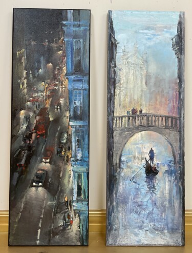 Painting titled "Two streets" by Alvis Zemzaris, Original Artwork, Oil