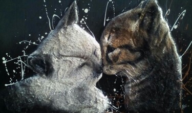 Painting titled "il bacio dei gatti" by Alvise Bon (Alviart), Original Artwork, Acrylic