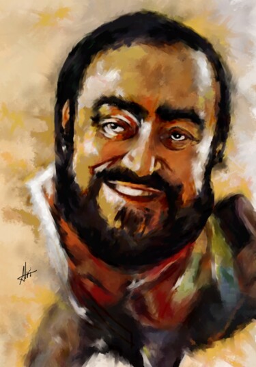Painting titled "pavarotti" by Alvise Bon (Alviart), Original Artwork