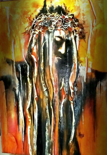 Painting titled "il Cristo" by Alvise Bon (Alviart), Original Artwork, Acrylic