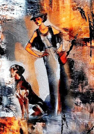 Цифровое искусство под названием "Дама с собачкой 4" - Alya Veresk, Подлинное произведение искусства, Цифровая живопись
