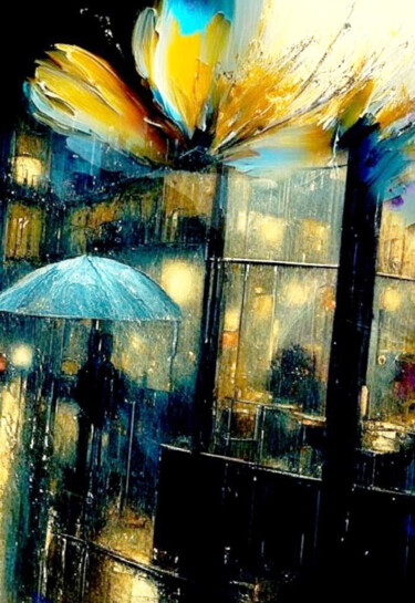 Arte digitale intitolato "Голубой зонтик" da Alya Veresk, Opera d'arte originale, Pittura digitale