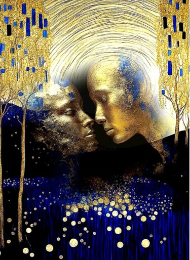 Arts numériques intitulée "Он и Она в золотой…" par Alya Veresk, Œuvre d'art originale, Collage numérique