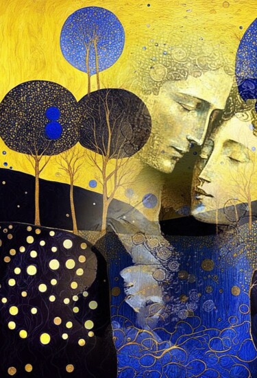 Arts numériques intitulée "Он и Она в золотой…" par Alya Veresk, Œuvre d'art originale, Peinture numérique