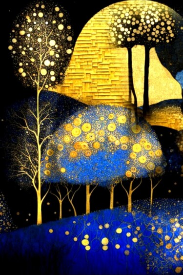Цифровое искусство под названием "Пейзаж, золото и си…" - Alya Veresk, Подлинное произведение искусства, Цифровая живопись