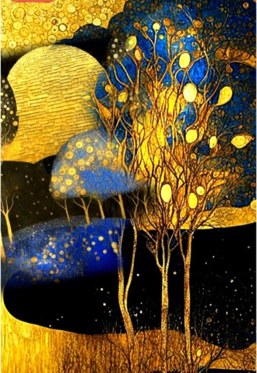 Arts numériques intitulée "Пейзаж, золото и си…" par Alya Veresk, Œuvre d'art originale, Peinture numérique