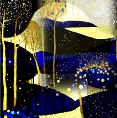 Цифровое искусство под названием "Пейзаж, золото и си…" - Alya Veresk, Подлинное произведение искусства, Цифровая живопись