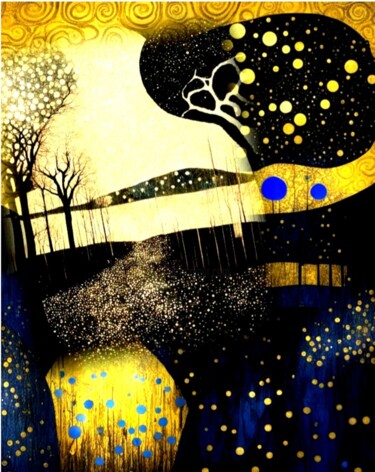 Arts numériques intitulée "Пейзаж, золотот и с…" par Alya Veresk, Œuvre d'art originale, Peinture numérique