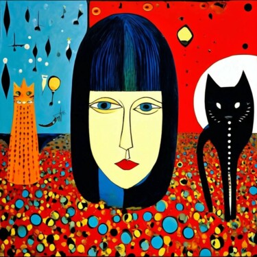 Digital Arts titled "Она и черная кошка" by Alya Veresk, Original Artwork, AI generated image