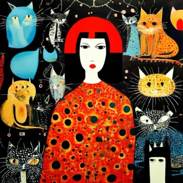 Digitale Kunst mit dem Titel "Люди и кошки 6" von Alya Veresk, Original-Kunstwerk, Digitale Collage