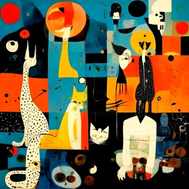 Digitale Kunst mit dem Titel "Люди и кошки 15" von Alya Veresk, Original-Kunstwerk, Digitale Malerei
