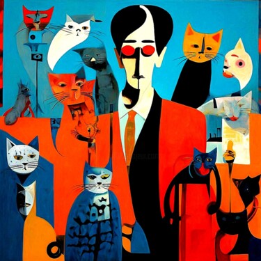 Digitale Kunst getiteld "Люди и кошки 19" door Alya Veresk, Origineel Kunstwerk, Digitaal Schilderwerk