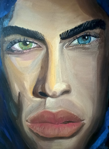Картина под названием "Man's portrait. Way…" - Alexandra Logunova, Подлинное произведение искусства, Масло Установлен на Дер…