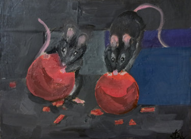 Mouse.The circus is gone Peinture intitulée "Mouse.The circus is…" par Alexandra Logunova, Œuvre d'art originale, Huile