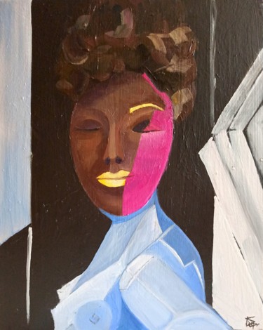 Good morning. Female portrait. Love and robots. Peinture intitulée "Good morning. Femal…" par Alexandra Logunova, Œuvre d'art originale, Huile