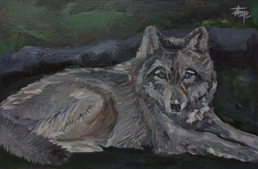 Картина под названием "Wolf." - Alexandra Logunova, Подлинное произведение искусства, Масло