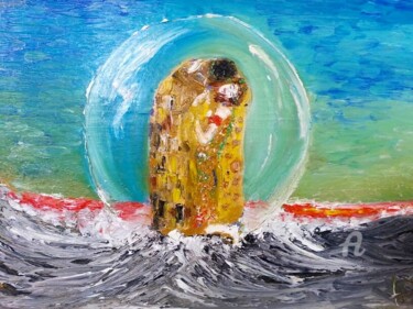 Painting titled "Baiser en bulle" by Alice Derieux, Original Artwork, Oil