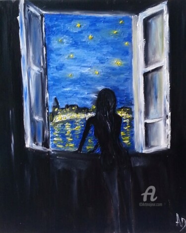 Peinture intitulée "Notre nuit étoilée" par Alice Derieux, Œuvre d'art originale, Huile