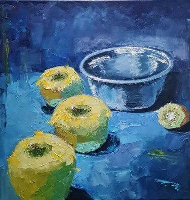 Malerei mit dem Titel "Äpfel und Blech" von Alyona Aleksandrovych, Original-Kunstwerk, Öl