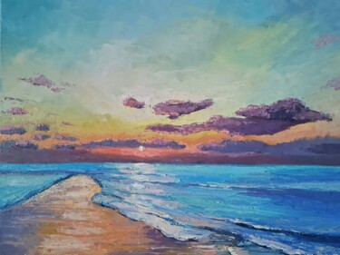 Malerei mit dem Titel "Horizont bei Sonnen…" von Alyona Aleksandrovych, Original-Kunstwerk, Öl