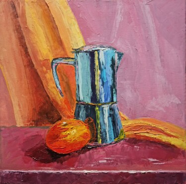 Painting titled "Orange mit Kaffeeka…" by Alyona Aleksandrovych, Original Artwork, Oil