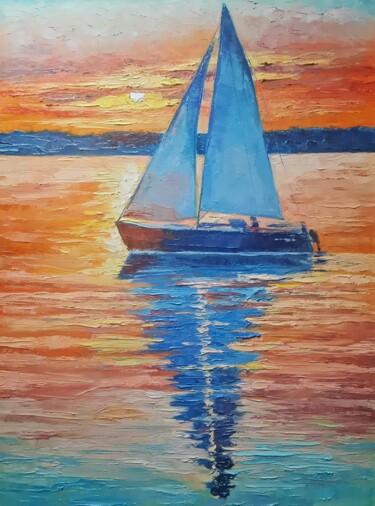 Schilderij getiteld "Segelboot" door Alyona Aleksandrovych, Origineel Kunstwerk, Olie