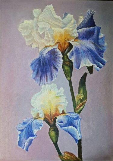 Malerei mit dem Titel "Blaue Iris" von Alyona Aleksandrovych, Original-Kunstwerk, Öl