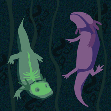 Digitale Kunst getiteld "Axolotls' party" door Alyona Przhiemskaya, Origineel Kunstwerk, 2D Digital Work