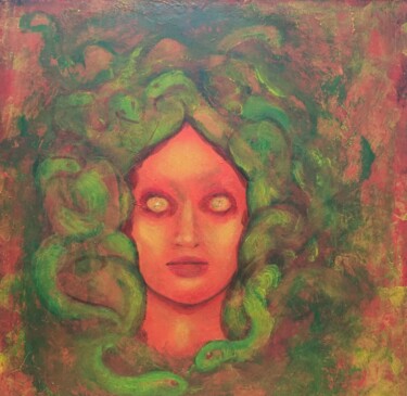 Painting titled "Gorgone" by Alyssa Pasquier, Original Artwork, Acrylic Mounted on Wood Stretcher frame