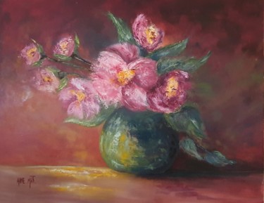 Painting titled "Vase vert pour Pivo…" by Anne - Marie Menenteau, Original Artwork, Oil