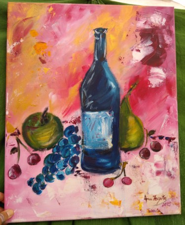 Painting titled "O vinho e os frutos" by Ana Zuzarte, Original Artwork, Acrylic