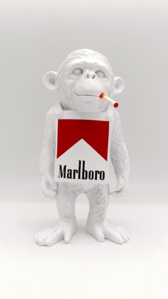 Sculpture intitulée "Marlbo-Chimp" par Ama, Œuvre d'art originale, Résine